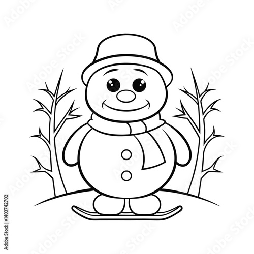 cute snowman on skis  add grass and a tree  colori.eps