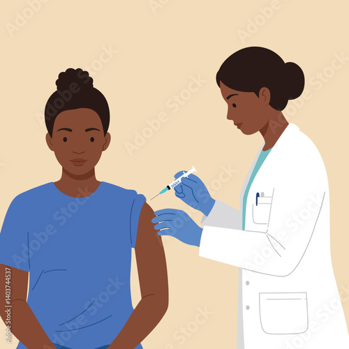 Patient receiving vaccination from healthcare professional in flat vector illustration