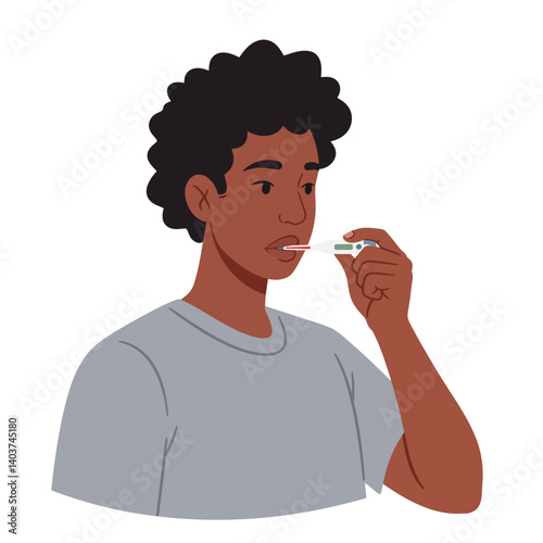 Young man taking a test in a minimal and flat style vector illustration