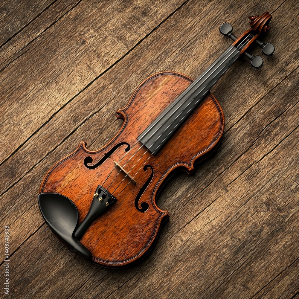 Fototapeta premium Antique Violin on Rustic Wooden Surface