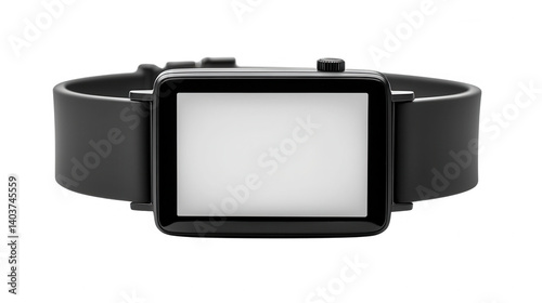 Sleek black smartwatch with blank screen on a clean black background