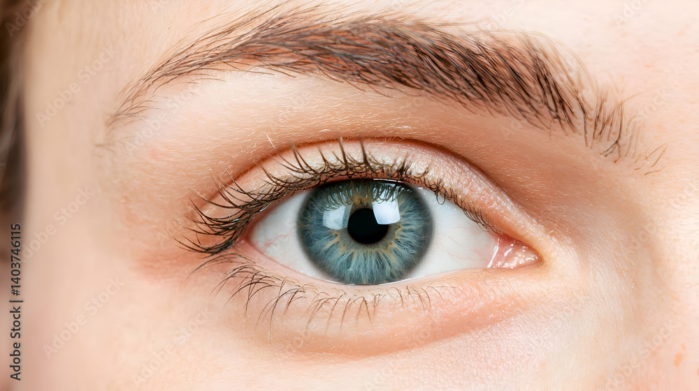 Obraz premium Close-Up of a Blue Eye with Detailed Eyelashes and Eyebrows