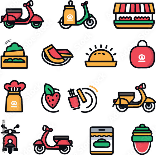 food delivery icons set
