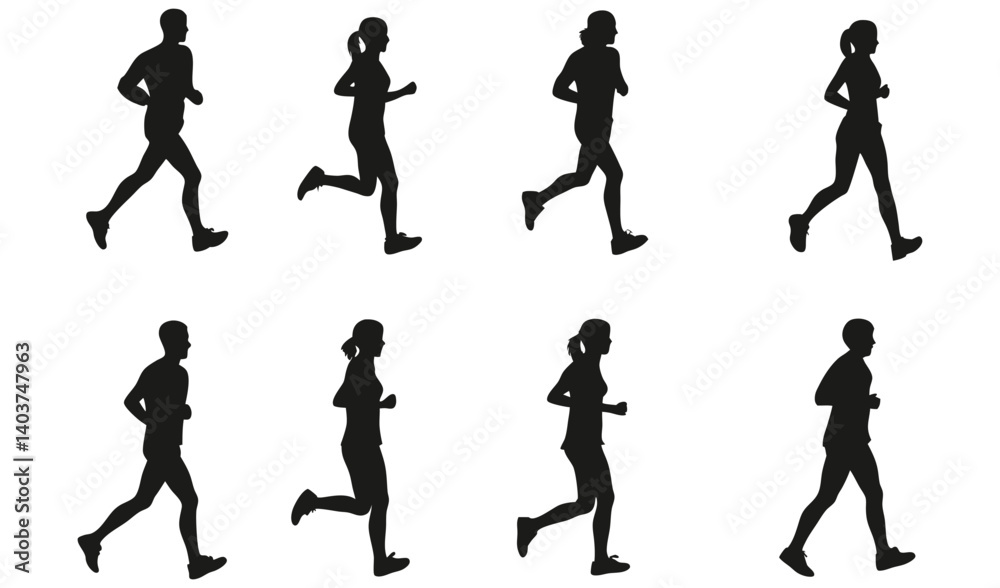 Naklejka premium Silhouettes of Running Figures Capturing Dynamic Human Motion
