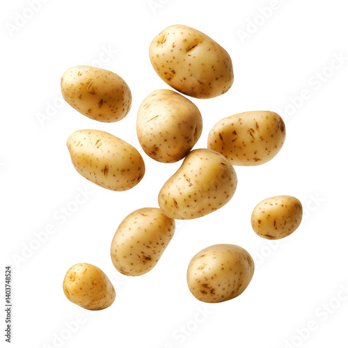 Potatoes falling on black background fresh food vegetable harvest