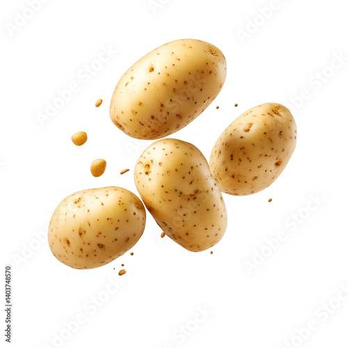 Potatoes falling on black background fresh food vegetable