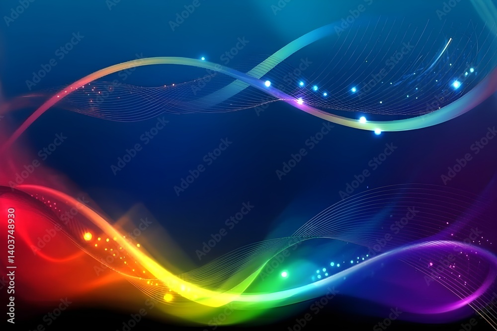 A vibrant background for graphic design purposes. Curving lines of rainbow colors form an oval shape with light blue accents. A vibrant background for graphic design purposes. Curving lines of rainbow colors form an oval shape with light blue accents.