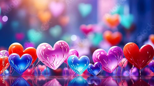 Hearts on blurred Background banner. Bokeh wallpaper. Love Concept. Fresh
