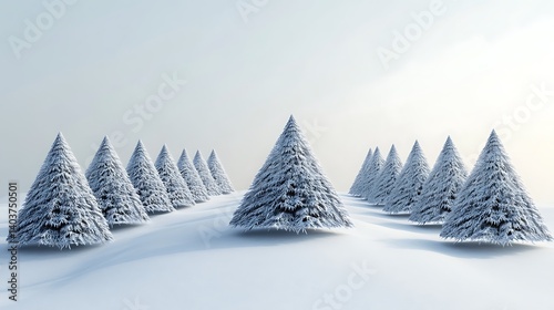 Snowy Christmas Trees, Winter Forest Scene, Peaceful Landscape, Digital Art, Stock Photo photo