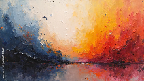 Oil Painting with Rich Canvas Texture – Colorful Hand-Painted Art with Visible Brushstrokes photo
