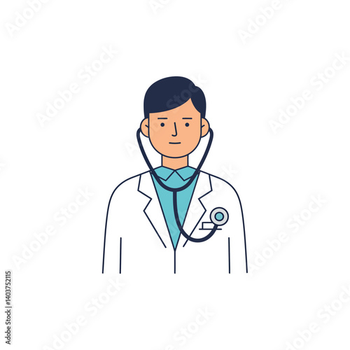 Doctor character in flat design style with stethoscope and friendly expression vector illustration