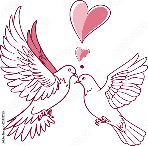 Two doves in flight, forming a heart shape, symbolizing love.