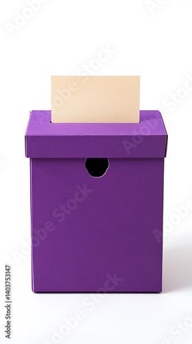 Purple Box with Beige Paper, Suggestion Box, Isolated on White, Container, Blank