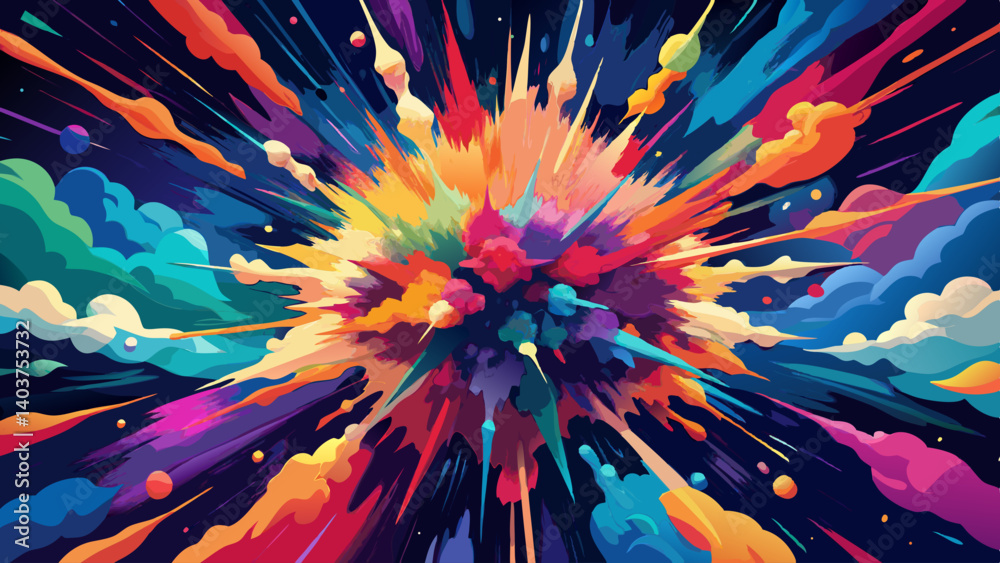 A vibrant aerial abstract background of colorful powder explosion A vibrant aerial abstract background of colorful powder explosion