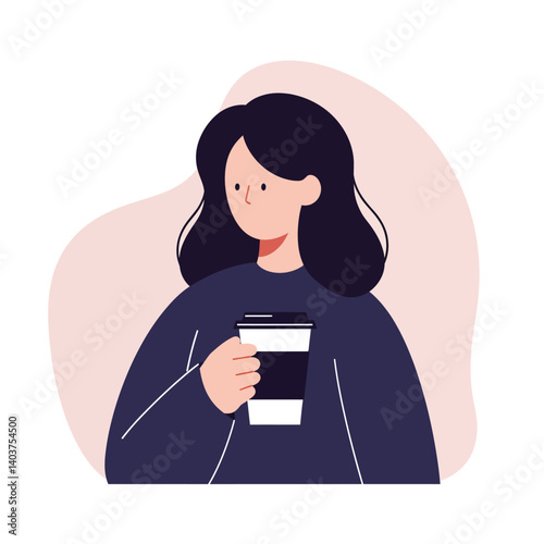 Woman holding coffee cup in minimal style vector art