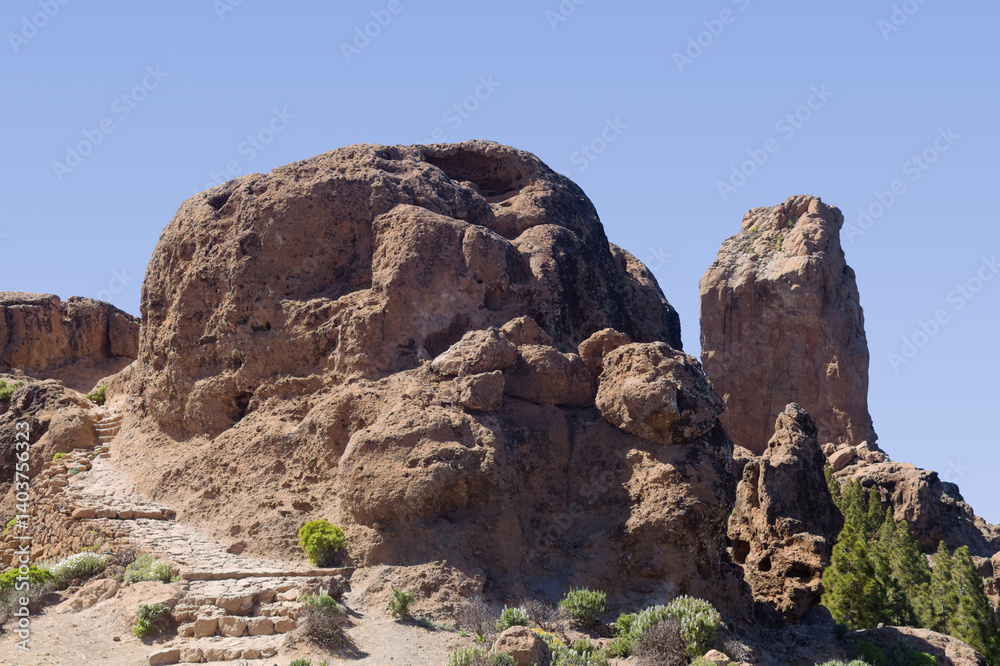 Fototapeta premium Gran Canaria, landscape of the central part of the island, Las Cumbres, ie The Summits, Roque Nublo dominates the landscape