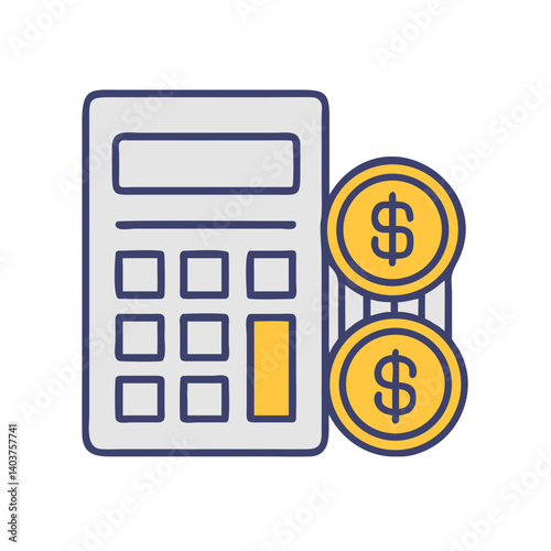 Calculator with Coins Icon Representing Financial Management or Budgeting