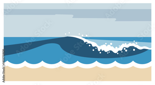Ocean wave with minimal design elements and soothing colors in vector art