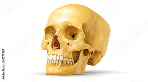 Anatomy of Mortality: A realistic depiction of a human skull, rendered in exquisite detail, offering a stark and visceral exploration of mortality, perfect for educational or artistic purposes.