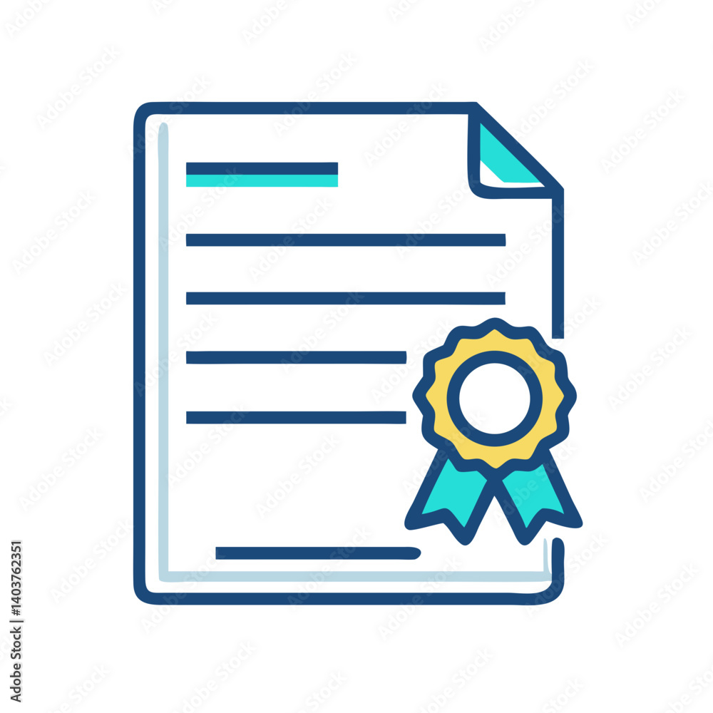 Document with Ribbon Icon Representing Certification or Official Recognition