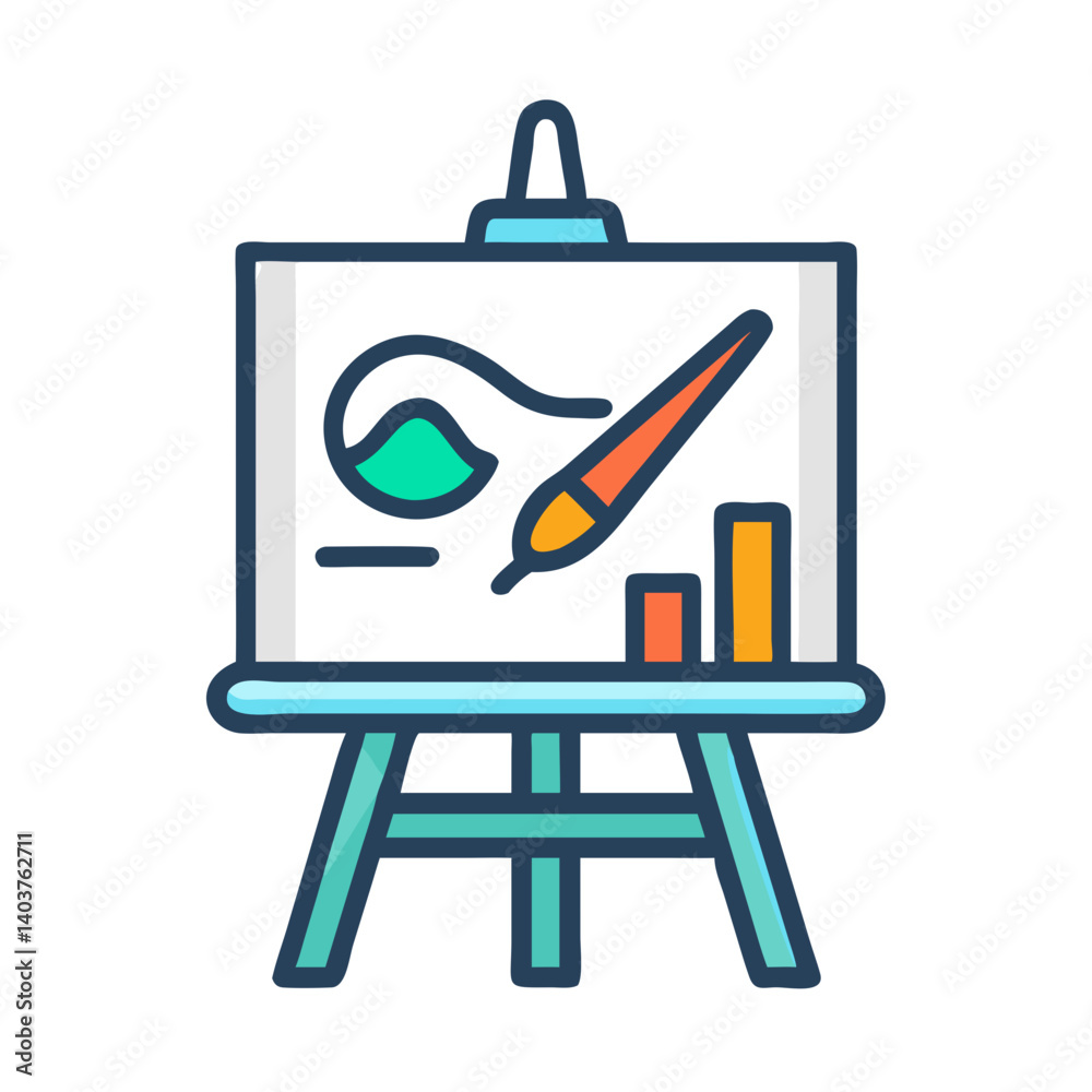 Easel with Paint and Brush Icon Representing Artistic Painting or Creativity Easel with Paint and Brush Icon Representing Artistic Painting or Creativity