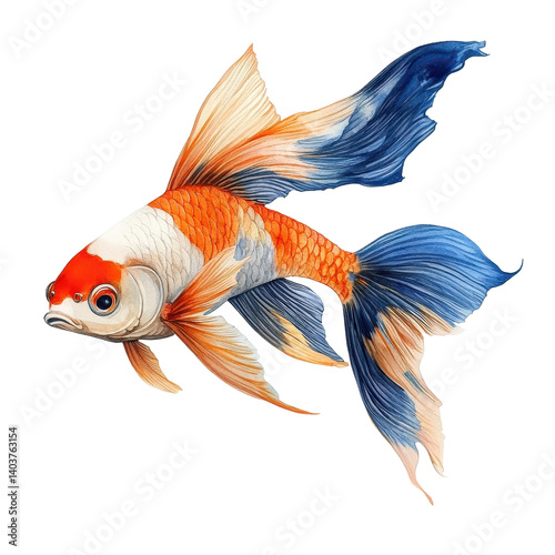 Siamese fish with vibrant orange and blue tail swimming in a neutral environment, siam fish with orange and blue tail, Transparent background