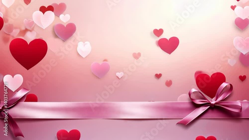 Wedding invitation card with ribbon and hearts. Valentines day art Love gift. Pastel.