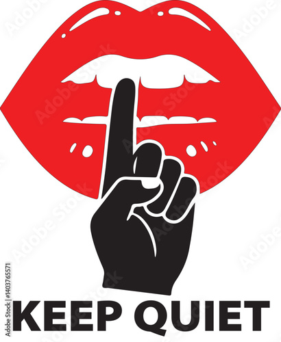 KEEP QUIET sign. Finger on lips. Vector
