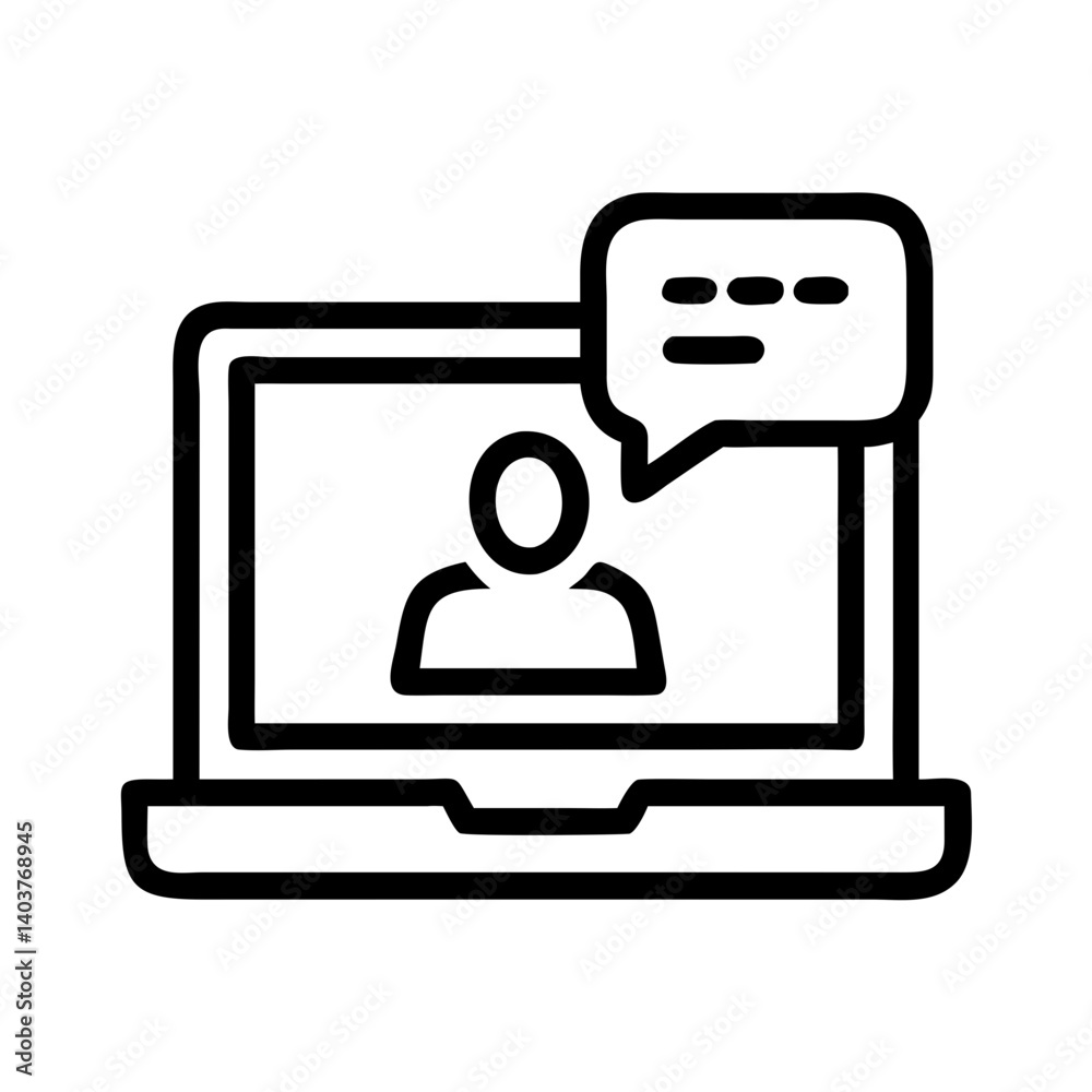Laptop with Chat Bubble Icon Representing Online Communication Laptop with Chat Bubble Icon Representing Online Communication