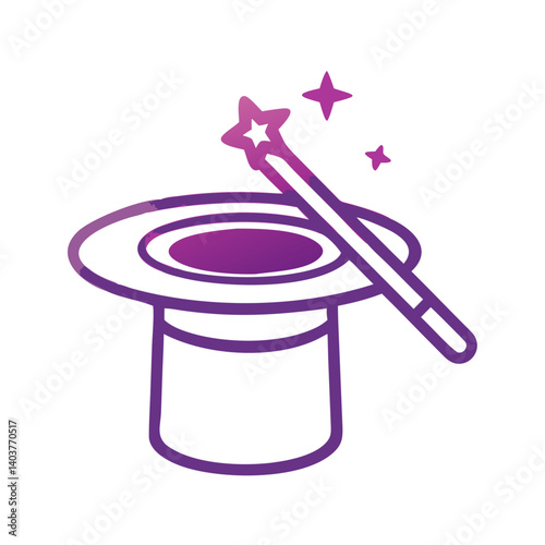 Magic Hat with Wand Icon Representing Magician and Magical Performance