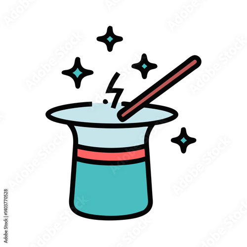 Magic Hat with Wand Icon Representing Magician and Magical Performance