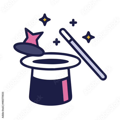 Magic Hat with Wand Icon Representing Magician and Magical Performance