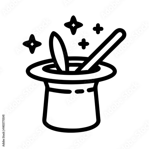 Magic Hat with Wand Icon Representing Magician and Magical Performance
