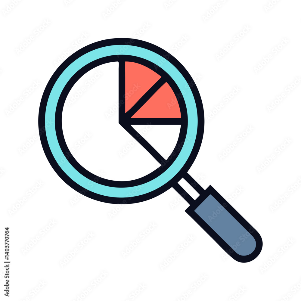 Magnifying Glass with Pie Chart Icon Representing Data Analysis and Research Magnifying Glass with Pie Chart Icon Representing Data Analysis and Research