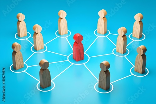 Red person spreads his influence to other people. Leader and leadership. Collaboration and collaboration with followers to achieve goals. Attracting new employees. Manipulator intriguer. Group support