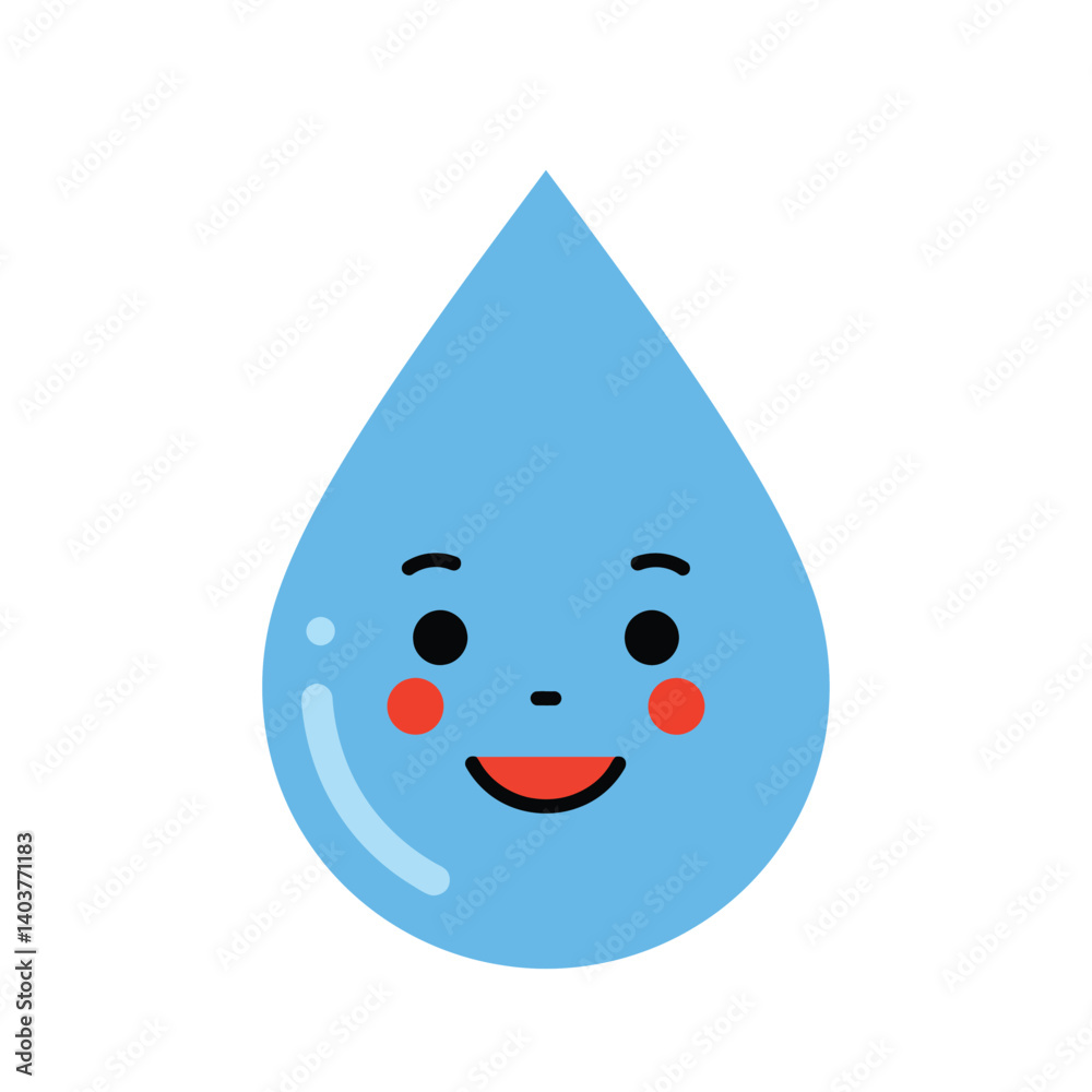 Happy blue water droplet character in minimal flat design vector art