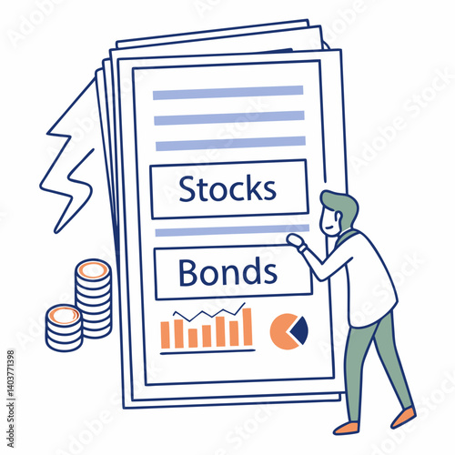 Financial analyst reviewing stocks and bonds market data  