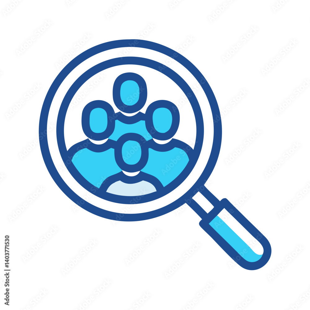 Magnifying Glass with Students Icon Representing Research and Learning Exploration Magnifying Glass with Students Icon Representing Research and Learning Exploration