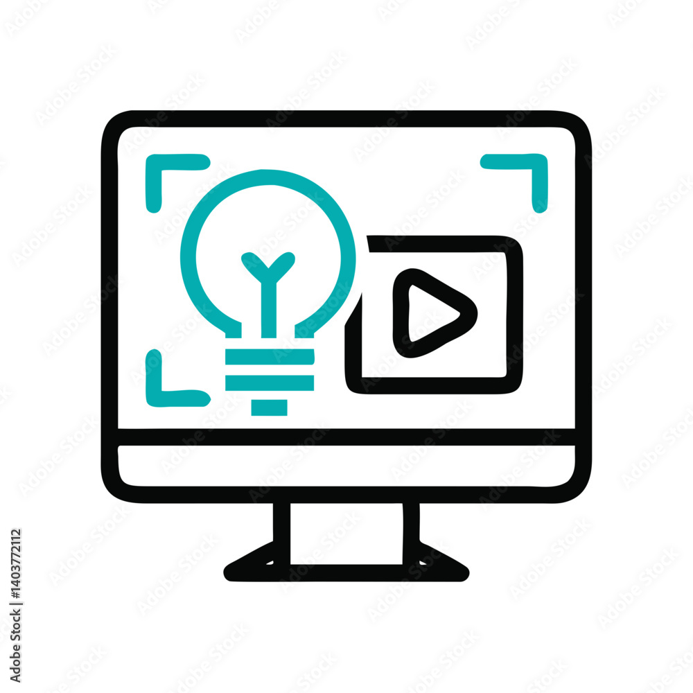 Monitor with Idea and Play Button Icon Representing Creative Video Content and Educational Media Monitor with Idea and Play Button Icon Representing Creative Video Content and Educational Media