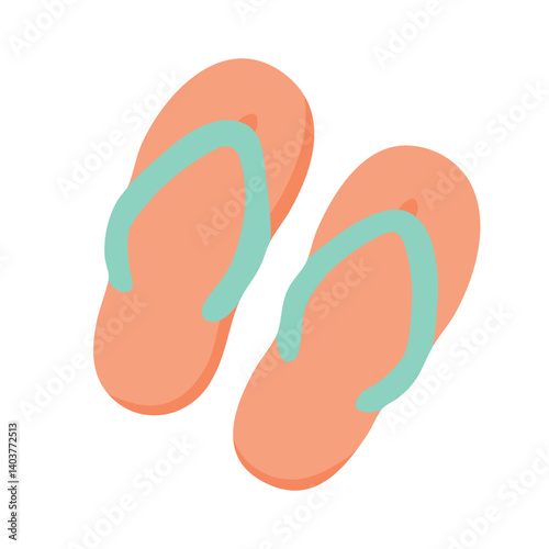 Peach and mint flip flops in cartoon flat style, summer beach footwear, isolated vector illustration.