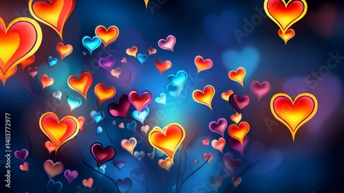 Colorful hearts of various sizes in shades valentine day gift background with intricate Trendy designs