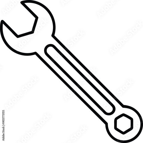Line Art Style Wrench, Mechanical Tool with Two Ends and Transparent Background