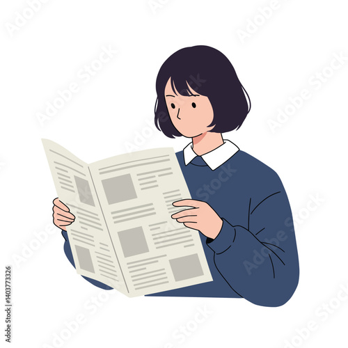 Person reading newspaper in flat design style vector art