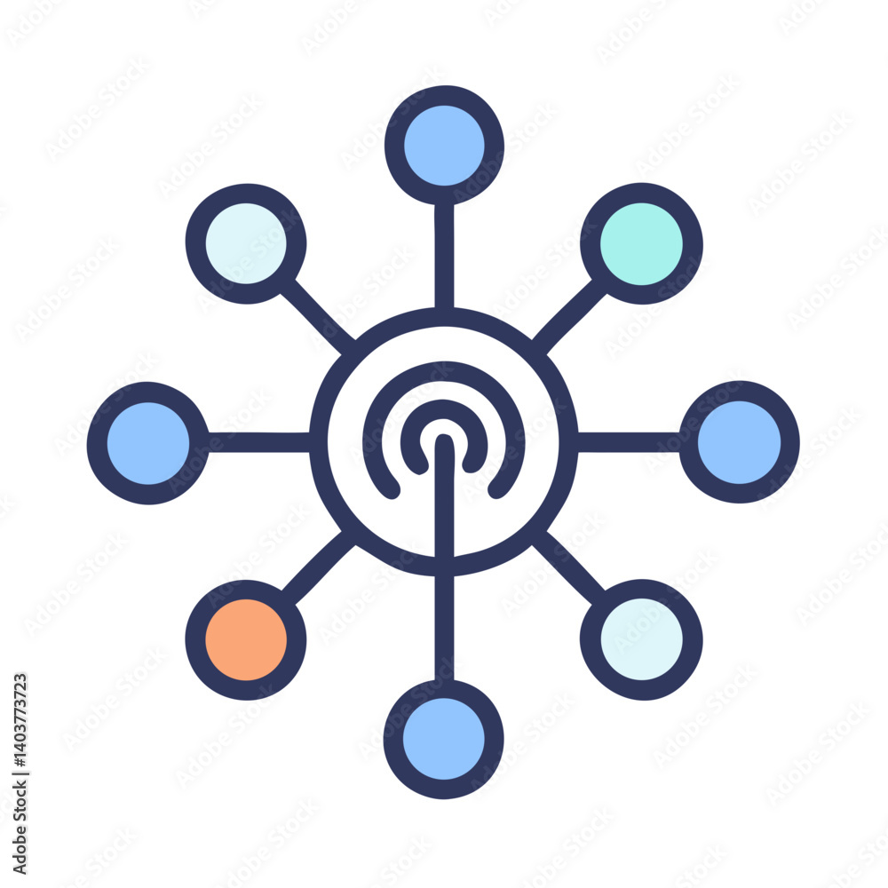 Network with Central Node Icon Representing Digital Connectivity and Data Hub Network with Central Node Icon Representing Digital Connectivity and Data Hub
