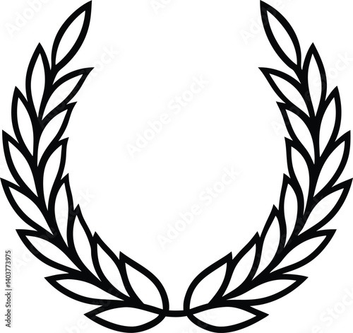 Black Laurel Wreath Isolated with Transparent Background. Leafy, Award, Victory Design