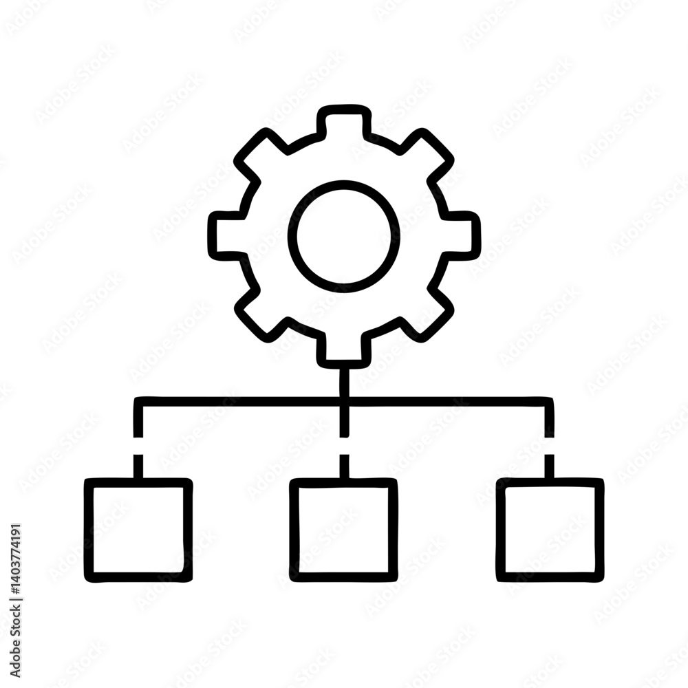 Organizational Chart with Gear Icon Representing Team Structure and Operational Management Organizational Chart with Gear Icon Representing Team Structure and Operational Management
