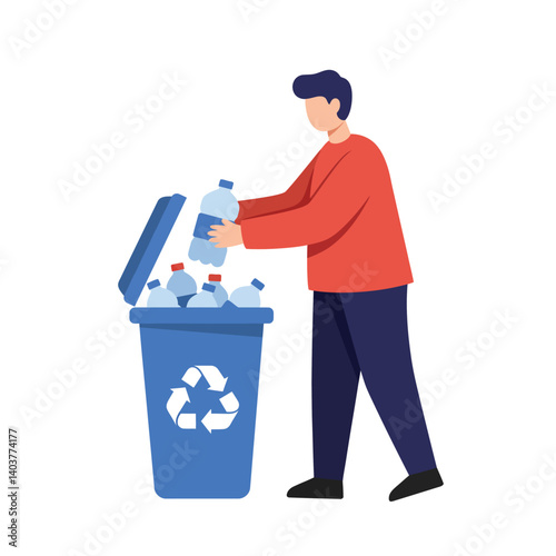 Person recycling plastic bottles in a flat design vector illustration