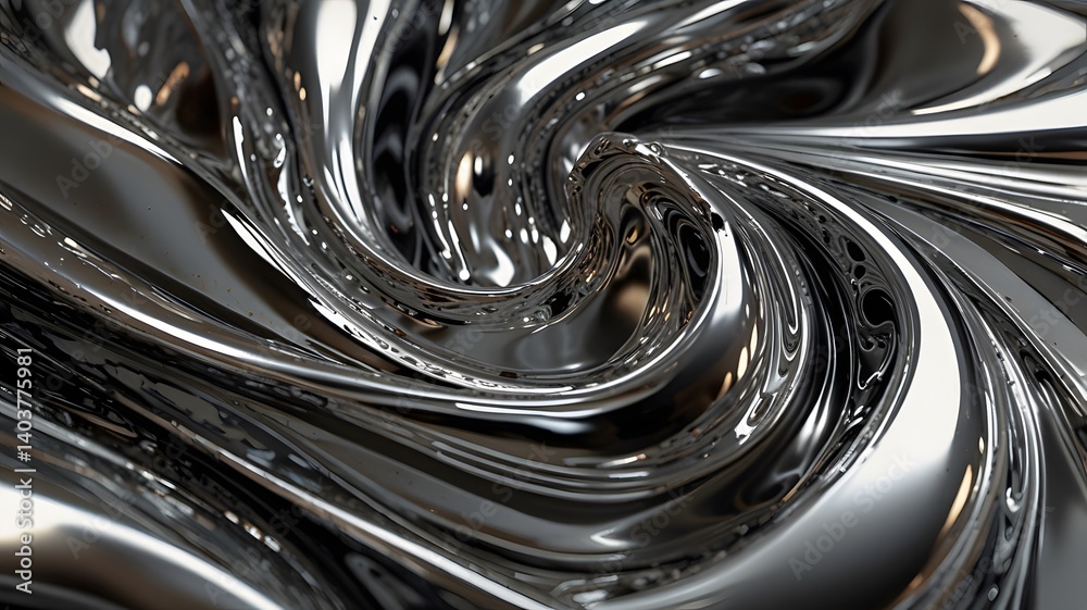 Fototapeta premium Abstract Swirling Metallic Texture Chrome, Silver, and Steel Abstract Background