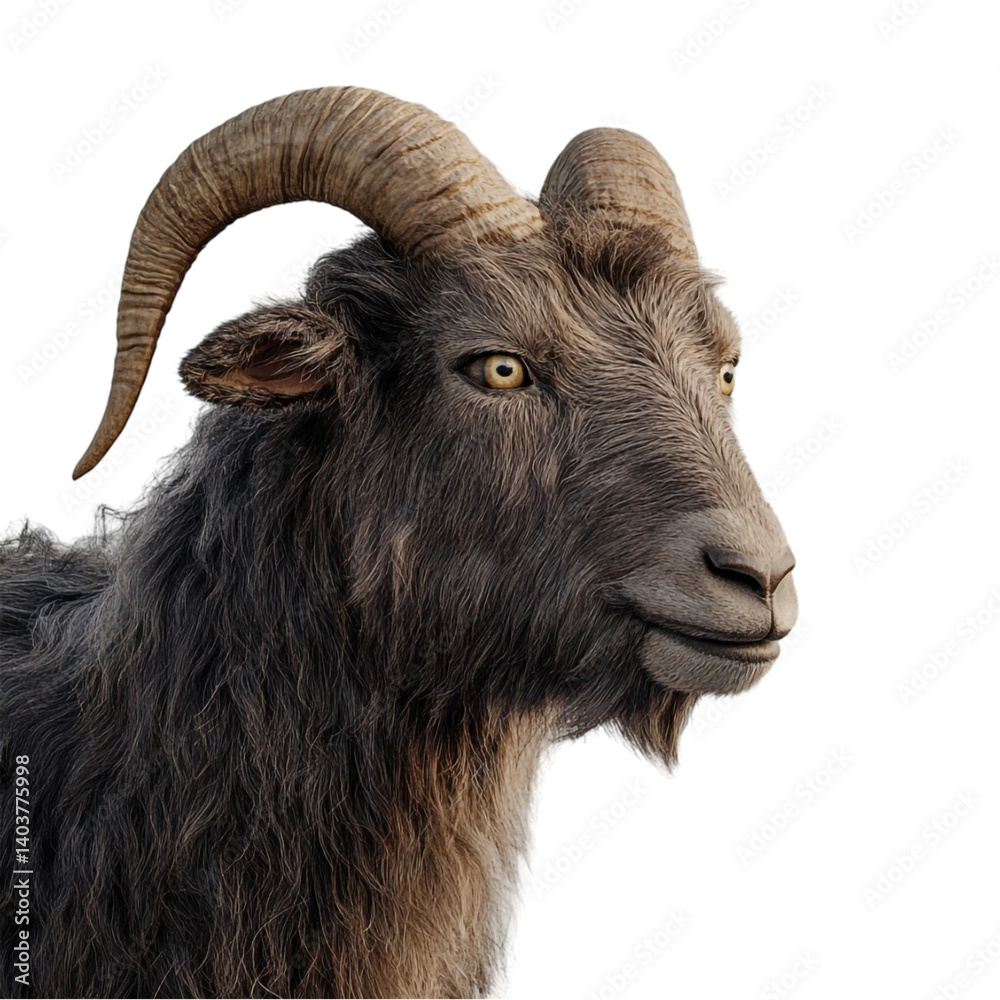 Majestic Goat Portrait Powerful Horns Dark Fur Intense Gaze Majestic Goat Portrait Powerful Horns Dark Fur Intense Gaze