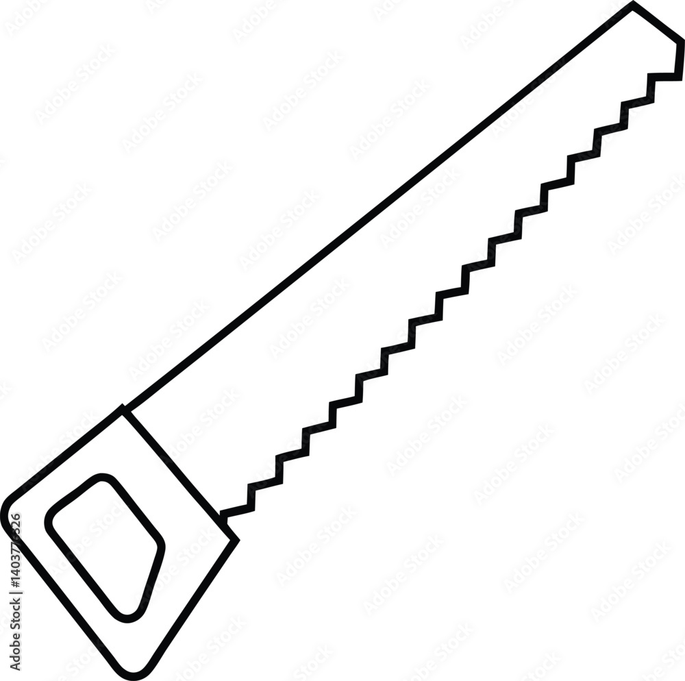 Hand saw outline with handle and sharp blade with transparent background Hand saw outline with handle and sharp blade with transparent background